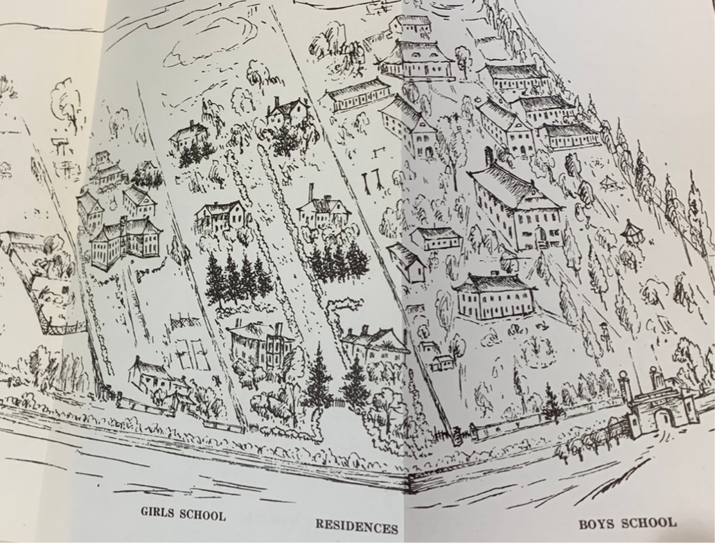 Drawing of the Wyckoff School for Girls and the Porter School for Boys