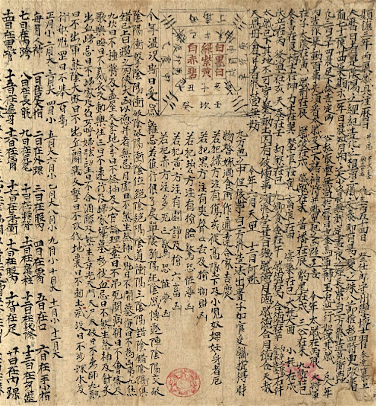 Chinese Almanac dating from c. 956 by Zhai Fengda (British Library Or 8210_s.95)
